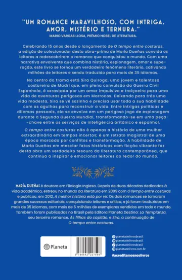Contracapa O tempo entre costuras - Edição Comemorativa 15 anos - luxo